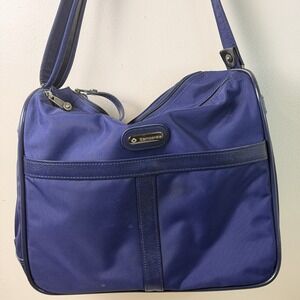 Vintage Samsonite Travel Shoulder Bag Blue Carry On Pockets Overnight Bag